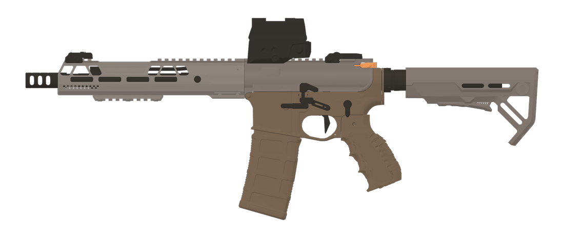 Complete Titanium and Bronze rifle visualization with independently configurable parts